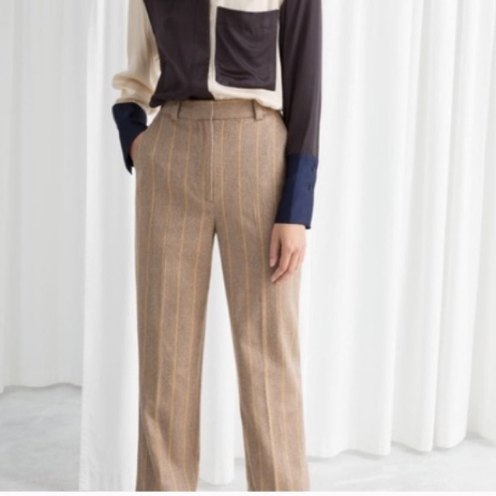 & Other Stories Wool Blend Striped Trouser Pants Size 10 NWT